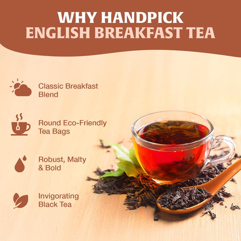 HANDPICK, Organic English Breakfast Black Tea Bags (100 Count) USDA Organic, Non-GMO | Strong, Robust, High-Caffeine Black Tea | Eco-conscious Tea Bags, Brew English Breakfast Tea & Kombucha Tea - Image 3